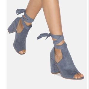 Blue boho thick heels